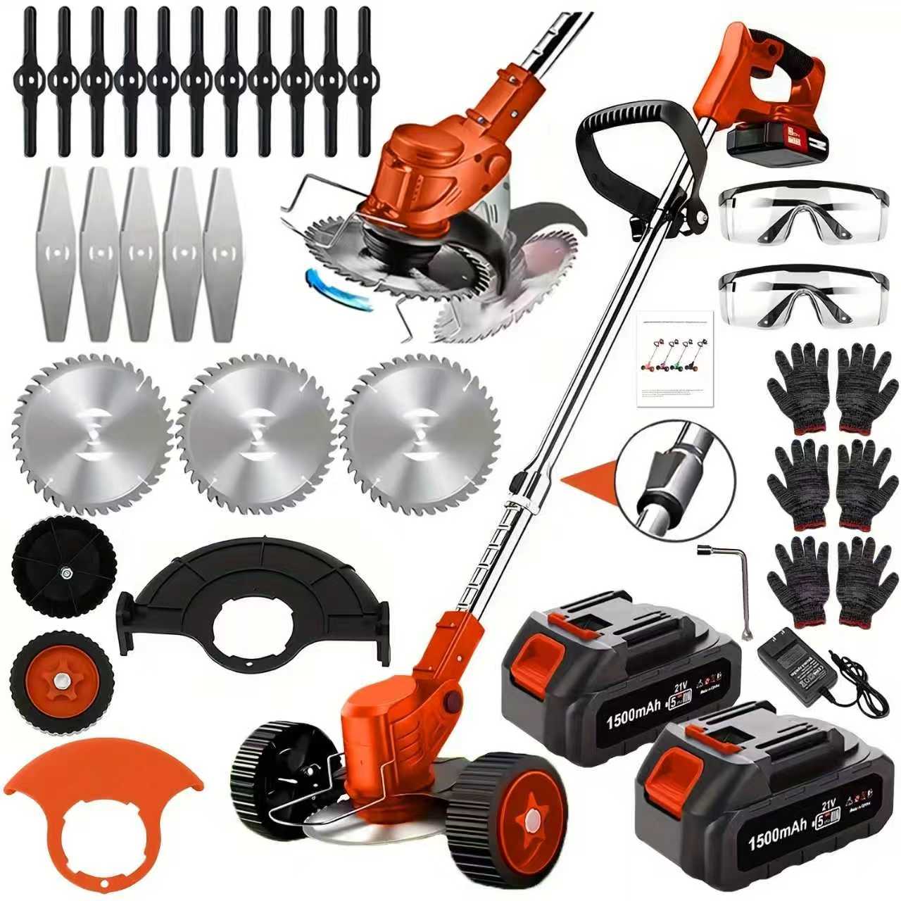 21V Cordless 3-in-1 Electric Weed Eater with Wheels & 2 Batteries