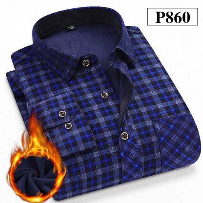 Men's Warm Shirts Plus Velvet Thick Long-Sleeved Trendy Autumn And Winter Shirts