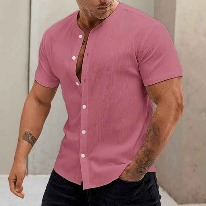 New Cardigan Stand Collar Men's Short-sleeve Shirts