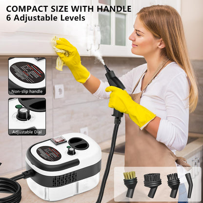 Handheld Steam Cleaner, Steamer For Cleaning, 2500W Pressurized Steam Cleaner With 1.2L Water Tank And 12 Attachments, Portable Steamer Cleaner For Home Car Kitchen Bathroom Furniture Tile Grout