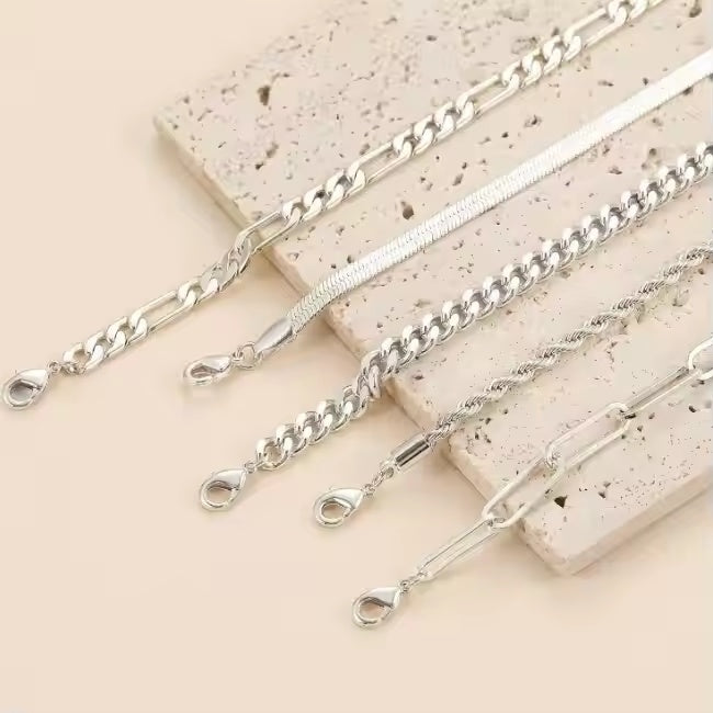 5pcs Silver Bracelets For Women, 14K Silver Plated Dainty Bracelets Set For Women Trendy Adjustable Stackable Bracelets