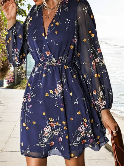 Women’s New Dress, V-neck Chiffon Long, Elegant Countryside Sleeves, Casual Style, Fashionable And Beautiful