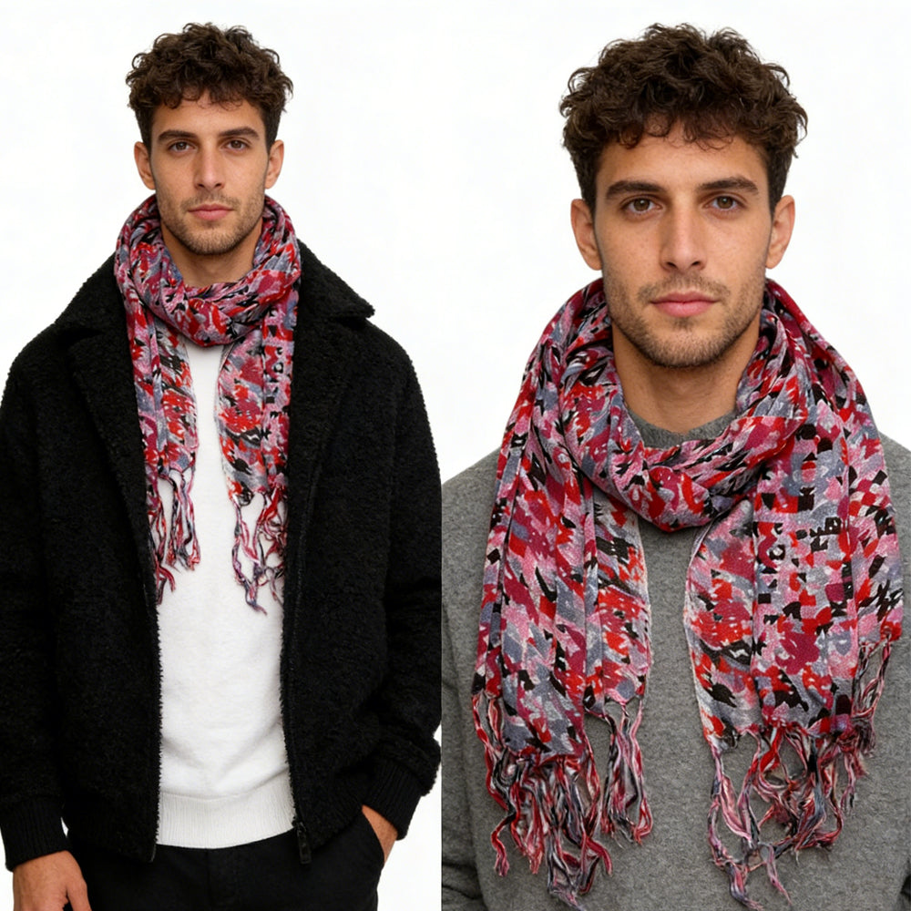 Red Printed Viscose Scarf - Flowy Long Scarf For Dresses 67inchx24inch