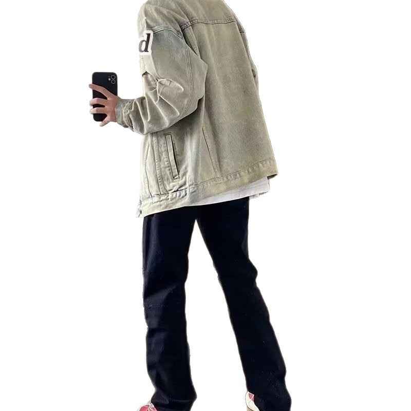 Washed Workwear Retro Denim Jacket For Men