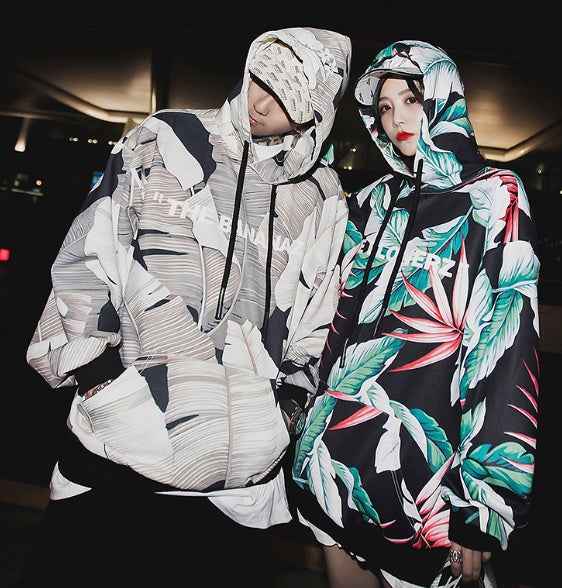 Flower World Trends Autumn Hip Hop Loose Hooded Sweater Jacket Men's Tide Brand Couple Hoodie Women