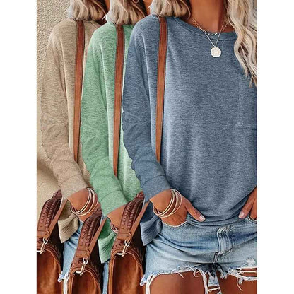 3 Pack Women's Long Sleeve Shirts Casual Crew Neck Basic Tops Solid Layer T Shirts For Ladies