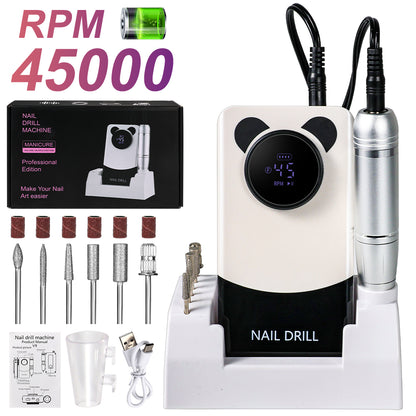 Electric 45000RPM Nail Drill Machine Rechargeable Portable Nail File Electric DIY Nail Drill Kit With Smart LCD Screen For Gel Nail Manicure And Pedicure Reflective Body Etc
