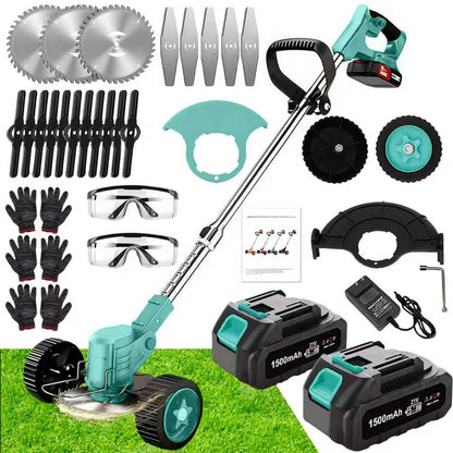 21V Cordless 3-in-1 Electric Weed Eater with Wheels & 2 Batteries