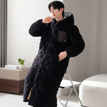 Winter Couple's Robe For Women Thickened And Fleece-lined Long Coral Fleece