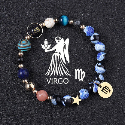 European And American Twelve Constellations Bracelets Blue Flame Agate Eight Planets Bracelet
