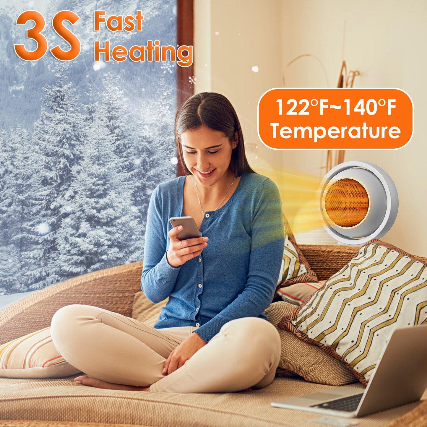 380W Portable Space Heater - Fast Heating & Tilt Adjustable