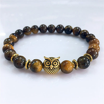 Owl Tiger's Eye Volcanic Stone Energy Bracelet
