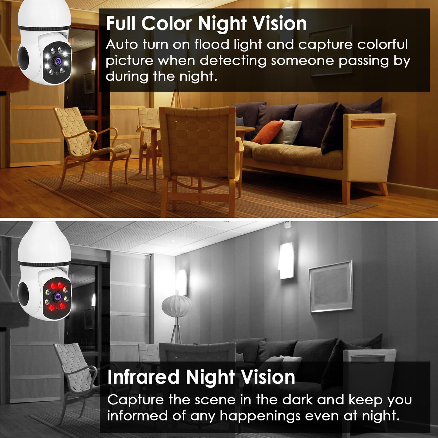 1080P E27 Smart WiFi Bulb Security Camera - 360° Pan-Tilt & Night Vision