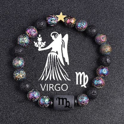 European And American Twelve Constellation Natural Stone Beaded Bracelet