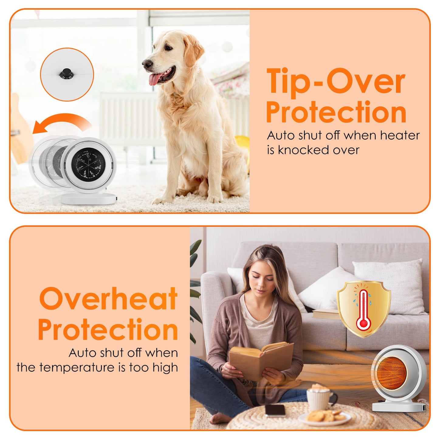 380W Portable Space Heater - Fast Heating & Tilt Adjustable