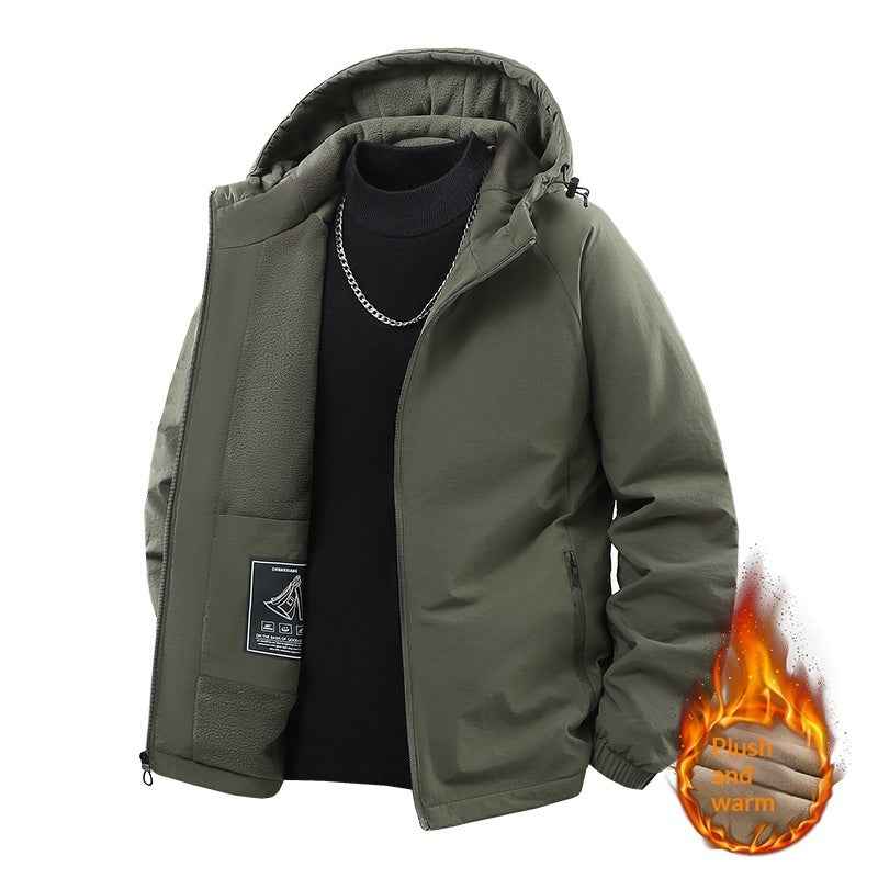 Men's Casual Fleece-lined Thick Hooded Jacket
