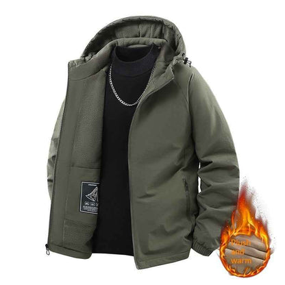 Men's Casual Fleece-lined Thick Hooded Jacket
