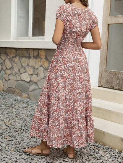 Blossom Chic V-Neck Floral Dress For Women - Soft, Breathable Polyester, Machine Washable, Easy Care, Perfect For Spring, Summer, And Fall Occasions, Everyday Wear, And Outdoor Activities