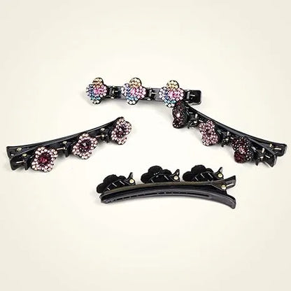 Sparkling Crystal Stone Braided Hair Clips, Four-Leaf Clover Chopped Hairpin Duckbill Clip, Braided Hair Clip With Rhinestones For Women/Girls