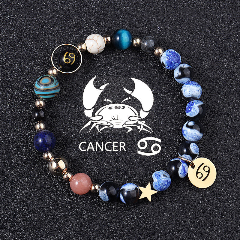 European And American Twelve Constellations Bracelets Blue Flame Agate Eight Planets Bracelet