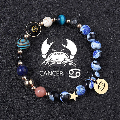 European And American Twelve Constellations Bracelets Blue Flame Agate Eight Planets Bracelet