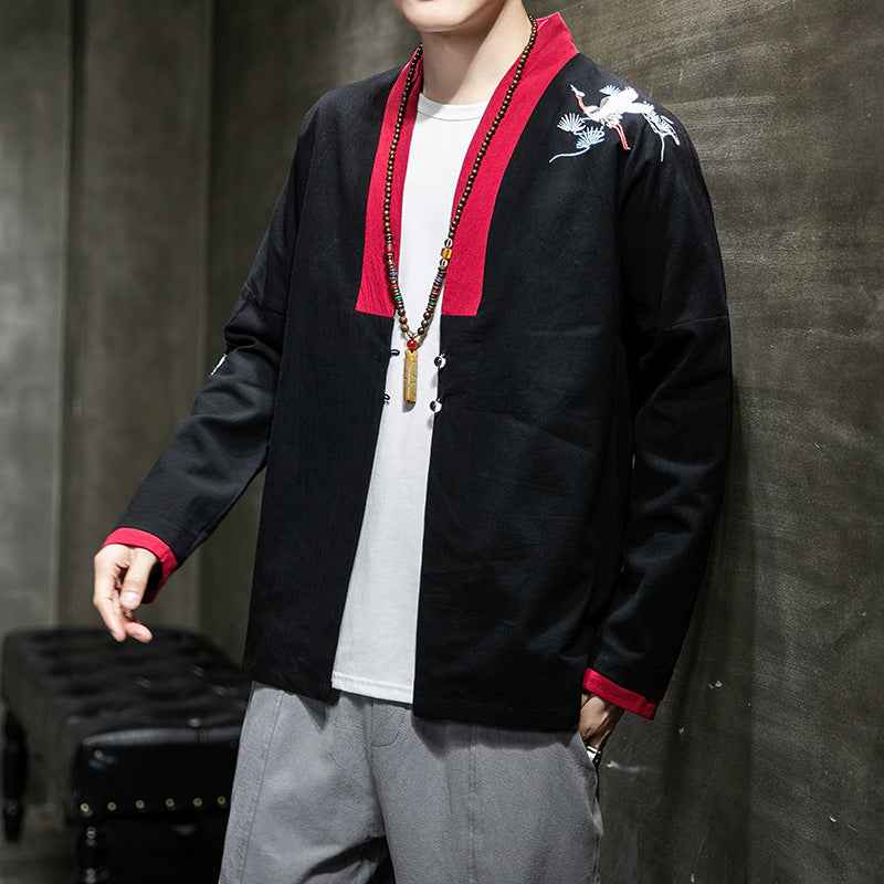 Embroidered cotton linen linen hanfu men