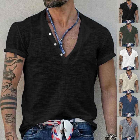 Men's Casual Solid Color Slim-fit Short Sleeve