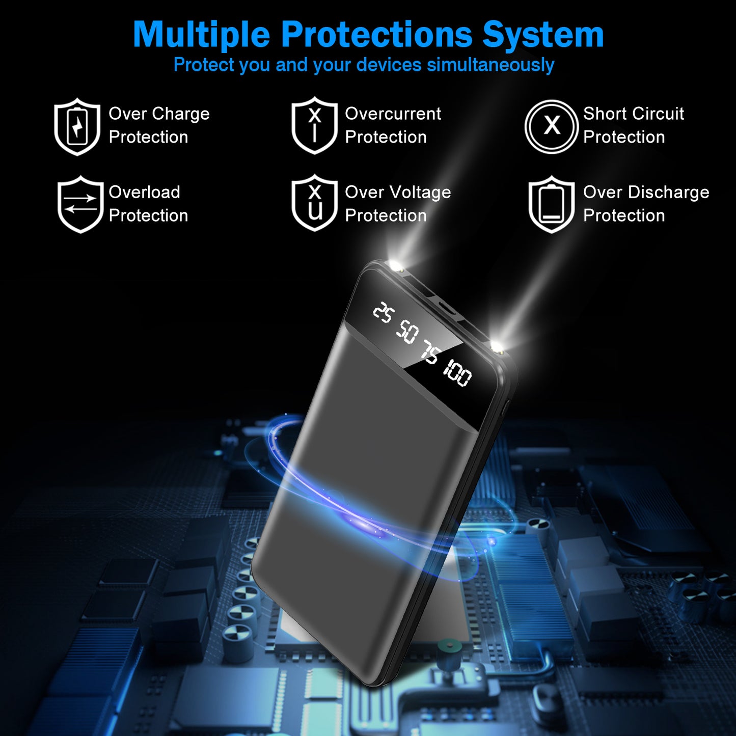 10000mAh Ultra-Slim Portable Power Bank with Dual USB & Flashlight