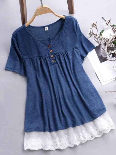 Lace Hem Short Sleeve T-Shirts