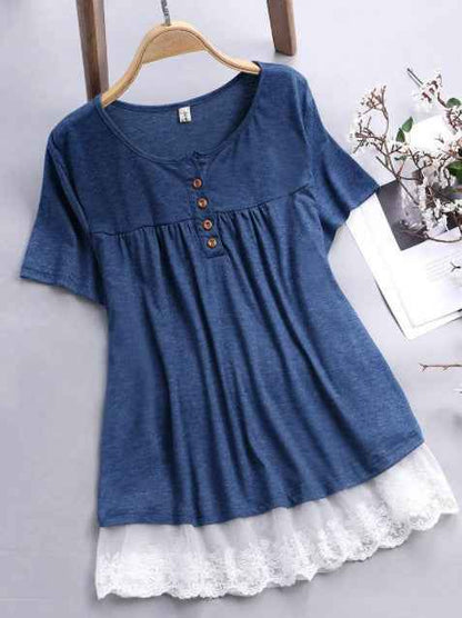 Lace Hem Short Sleeve T-Shirts