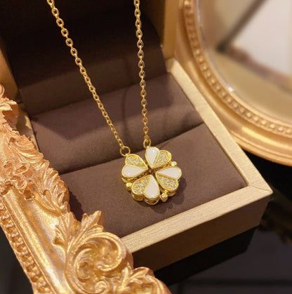 Luxury Four Leaf Clover Pendant Necklace Stainless Steel Crystal Heart Jewelry For Women Gift