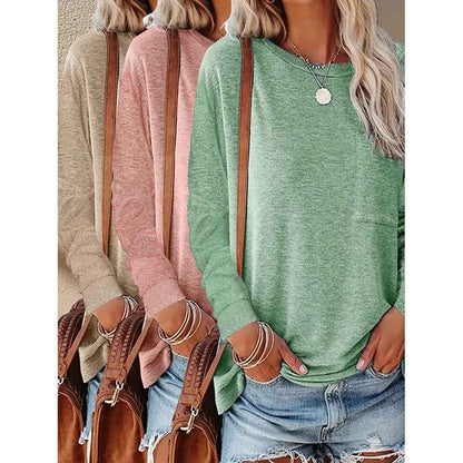 3 Pack Women's Long Sleeve Shirts Casual Crew Neck Basic Tops Solid Layer T Shirts For Ladies