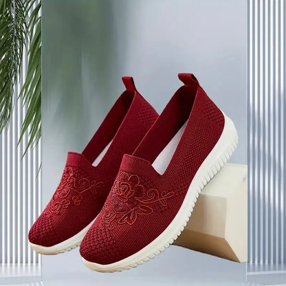 Women'S Breathable Hollow Flat Shoes, Shallow Mouth Flower Solid Color Mesh Shoes, Fashionable Lazy Shoes