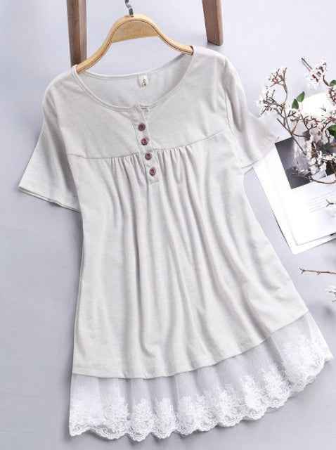 Lace Hem Short Sleeve T-Shirts