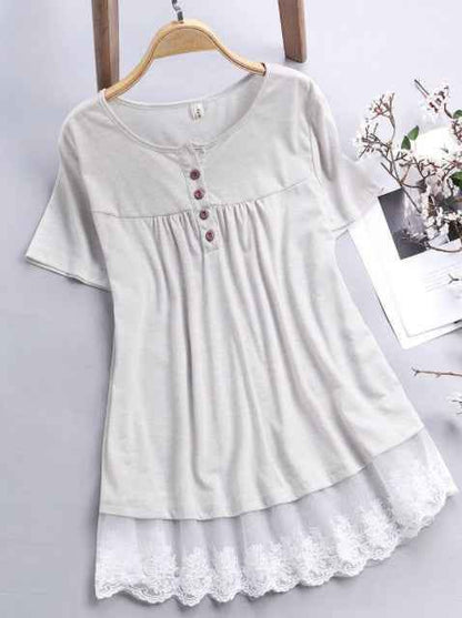 Lace Hem Short Sleeve T-Shirts