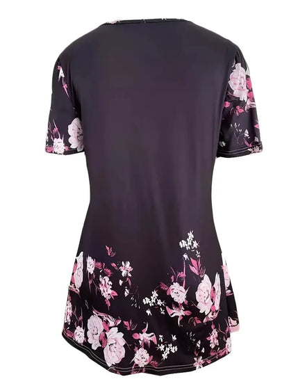 Summer New Short-sleeved Printed Fake Two-piece T-shirt V-neck Fashion Spike Top