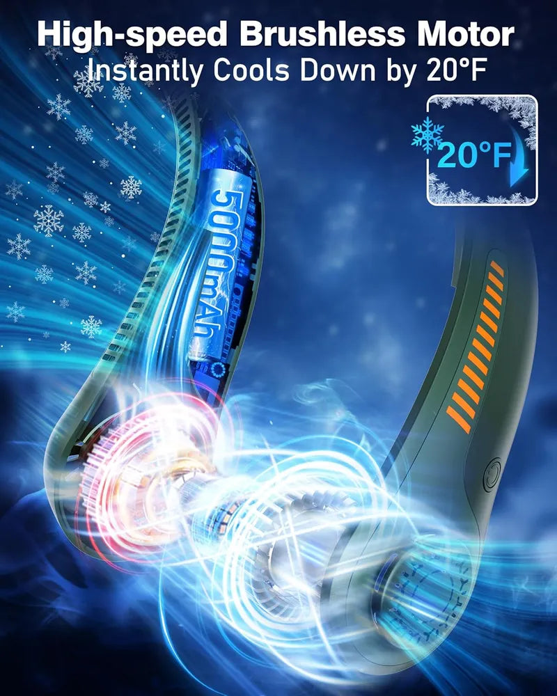 5-Speed Portable Neck Fan - Rechargeable & Lightweight Personal Fan