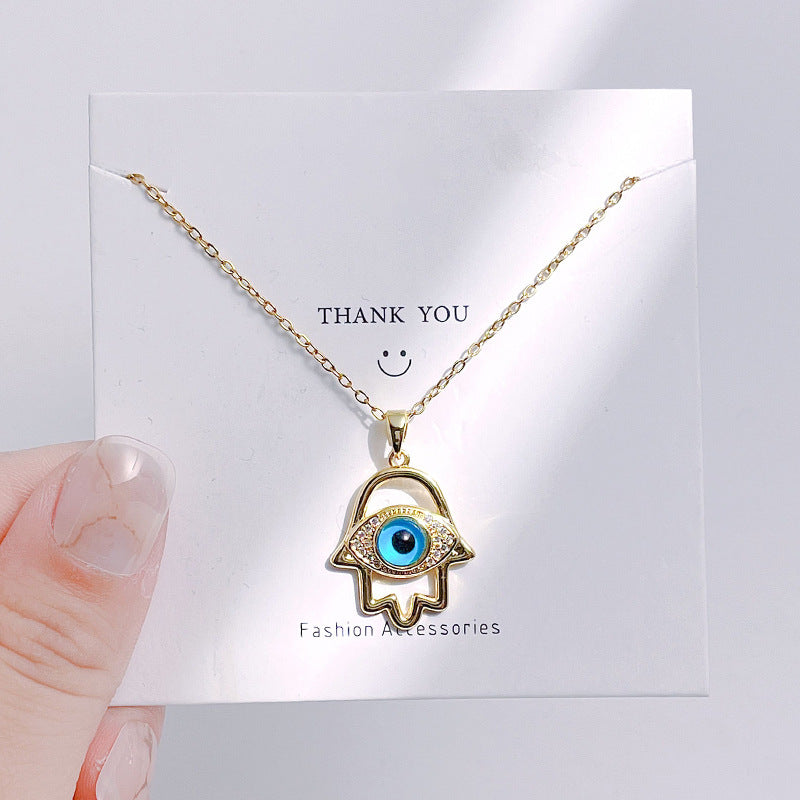 Evil Eye Hamsa Hand Necklace For Women, Protection Amulet Pendant With Titanium Steel