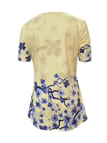 Summer New Short-sleeved Printed Fake Two-piece T-shirt V-neck Fashion Spike Top