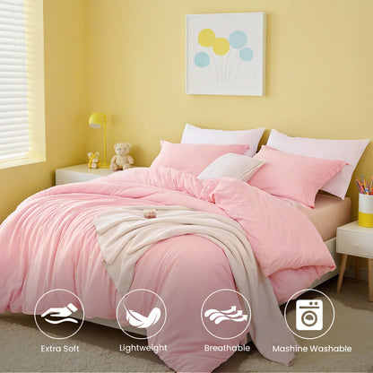 White & Pink Extra Large Duvet Cover Set Includes 1 Duvet Cover & 2 Pillowcases. Made Of Premium Breathable Microfiber With Hotel-grade Minimalist Design. Perfect For Bedrooms And Guesthouses.