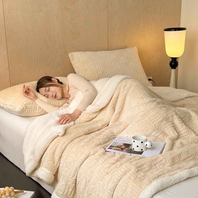 Double-layer Jacquard Lambswool Thickened Warm Blanket