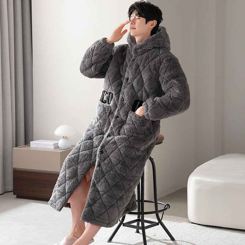 Winter Couple's Robe For Women Thickened And Fleece-lined Long Coral Fleece