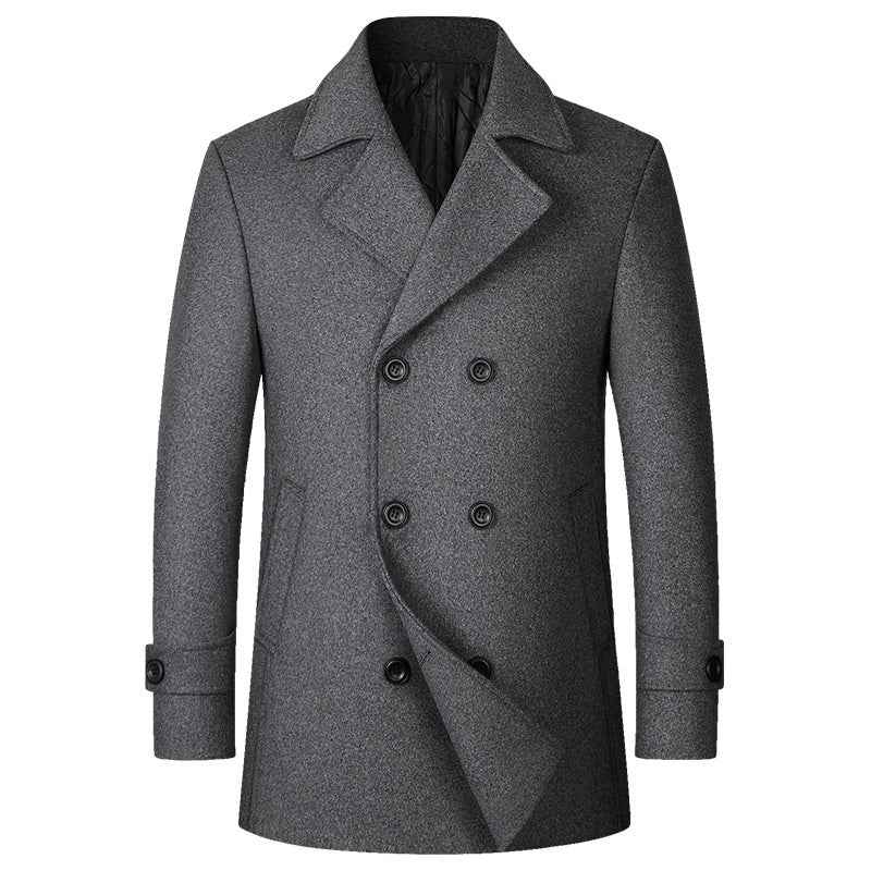 Fashion Double-breasted Lapel Mid-length Wool Men's Coat Dropshipping