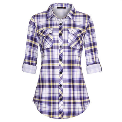 Plaid Pouch Button Cuff Comfort And Casual Printed Women's Shirt