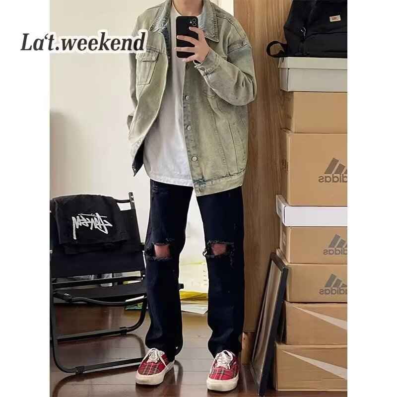 Washed Workwear Retro Denim Jacket For Men