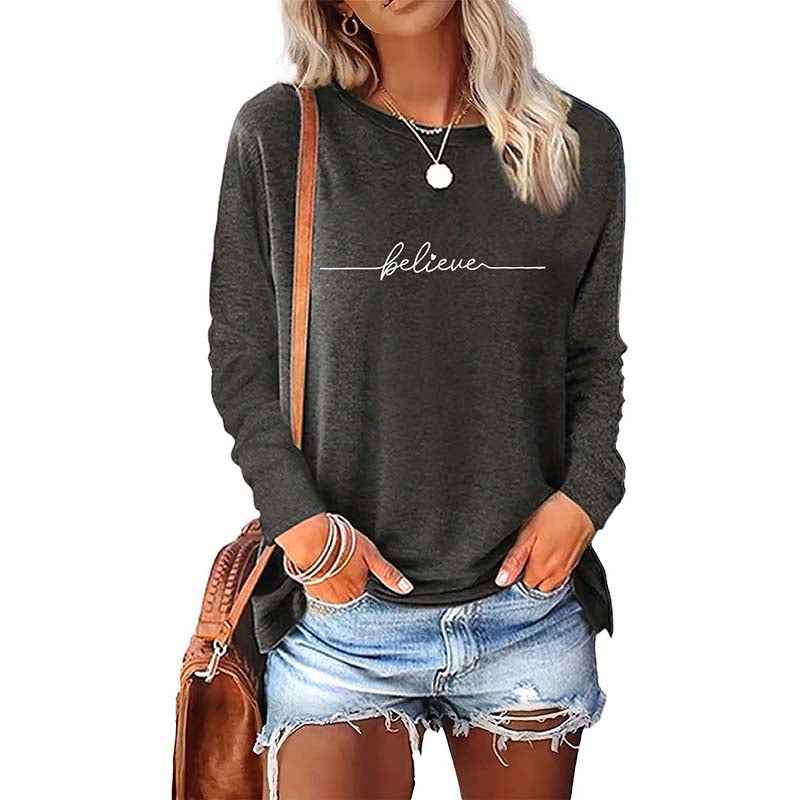 5 Packs Womens Long Sleeve Graphic Tees Casual Letter Printed T-Shirts Tops