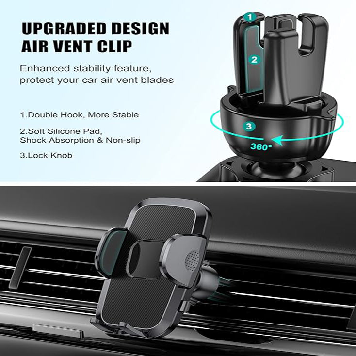 Phone Mount For Car, 4 In 1 Universal Car Phone Holder Mount For Dashboard Air Vent, Super Suction