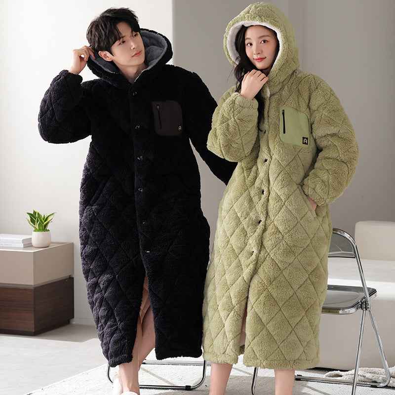 Winter Couple's Robe For Women Thickened And Fleece-lined Long Coral Fleece