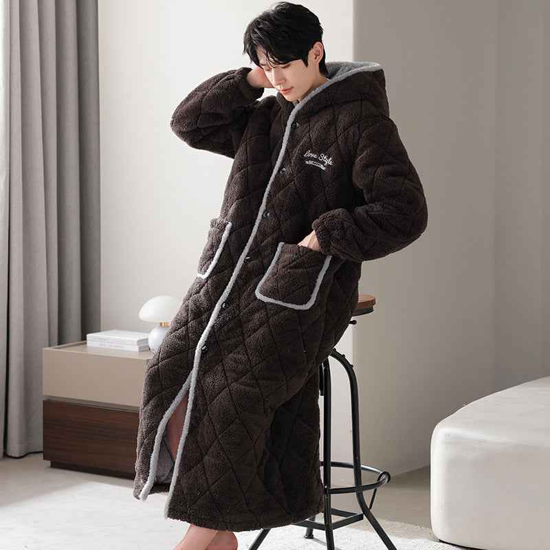 Winter Couple's Robe For Women Thickened And Fleece-lined Long Coral Fleece
