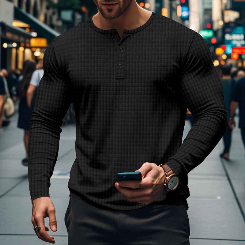 Men's New Jacquard Small Check Casual Sport Long Sleeve